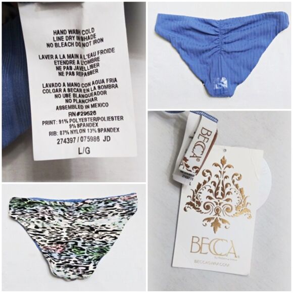 BECCA Reversible Hipster Bikini Bottom Leopard Print / Blue Ruching Sz L NWT - Picture 8 of 13